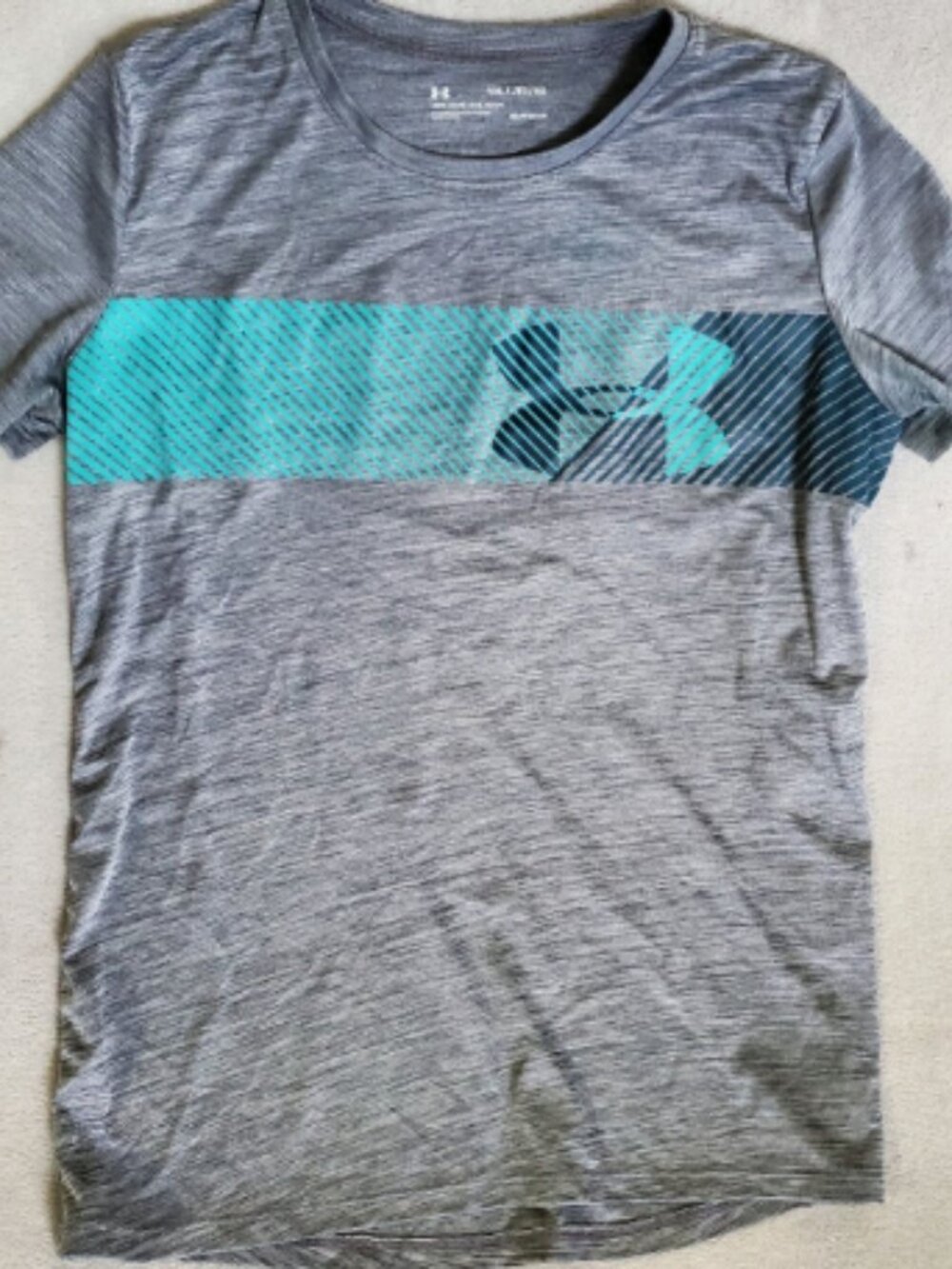 Youth Under Armour Logo T-shirt Youth XL Grey/teal Excellent Condition